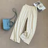 Pantalones casuales largos de pierna ancha y pierna recta, adelgazantes, de algodón 100%, con lunares de encaje, estilo coreano, de cintura alta, para salir, pantalones de pierna recta finos para mujer
