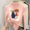 Camiseta de manga comprida com gola alta para meninas, camada base com forro de fleece, novo estilo outono/inverno 2026, top casual infantil com forro de fleece
