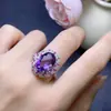 Anillo de Amatista Natural para Mujer Piedra Suelta Tamaño 10*14mm. Anillo Incrustado de Plata de Ley S925 de Alta Calidad