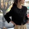 Chique Coreano Novo Estilo Vintage Único Três Botões Bolso Casual Tweed Jaqueta Curta para Mulheres