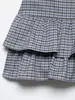 Moda Femenina Verano 2026 Estilo Europeo y Americano Falda de Cuadros con Cinturón, Falda Corta, Falda de Volantes, Estampado de Cuadros