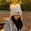 Chapéus de Outono e Inverno Estilo Coreano Chapéus de Lã Tricotados Femininos Mostrando o Rosto Pequenas Pontas Versátil Fofo Orelhas de Gato Quente Chapéus para o Frio