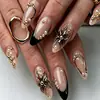 Estilo Europeo y Americano Cortos Chapados en Oro 3D Florales de Lujo Forma de Almendra Manicura Francesa Uñas Postizas Puntas de Uñas Portátiles