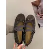 Primer Encuentro Temporada Estilo Coreano Retro Zapatos Mary Jane de Lana con Puntos para Mujer 2026 Otoño Nuevo Estilo Temperamento Fondo Plano Boca Baja Zapatos de una Sola Pieza