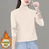 2025 Base de terciopelo alemán para mujer Ropa interior Otoño e Invierno Cuello semi-alto Forro polar Elegante Camiseta de manga larga Top para mujer Tendencia Ins
