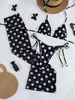 2026 Superventas Transfronterizo Clásico Negro y Blanco Lunares Malla Falda Larga Cubre-traje de Baño Sexy de Tres Piezas Europeo y Americano para Mujer