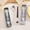 Set de Vajilla Sencillo y Elegante, Cuchara y Tenedor de Acero Inoxidable con Recubrimiento Epoxi, Juego de Tres Piezas de Palillos de Aleación, Vajilla Portátil para Adolescentes, Al por Mayor