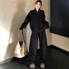 Atacado transfronteiriço estilo casual solto zíper V-neck manga longa moletom longo drapeado calça pantalona conjunto de duas peças feminino outono e inverno