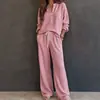 2026 Novo Moda Feminina Europeia e Americana Transfronteiriça Estilo Casual Preguiçoso Retrô Conjunto de Camisa de Manga Longa e Calça Cor Sólida Waffle para Mulheres