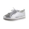 Zapatillas Blancas de Talla Grande para Mujer 2026 Modelo Nuevo con Pedrería, Suela de Plataforma Gruesa, Elegantes Zapatillas con Cordones para Comercio Transfronterizo
