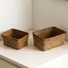 Cesta de Armazenamento Simples Trançada Cesta de Armazenamento de Lanches e Diversos de Mesa Cesta Retangular Trançada de Palha Doméstica Organizador de Cosméticos