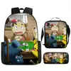 Mochila de desenho animado transfronteiriça bolso monstro do tesouro elfo do sonho bebê mochila conjunto de três peças para alunos do ensino fundamental e médio