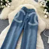 Jeans retro de pierna ancha de cintura alta para mujer, estilo coreano de nicho, corte holgado, adelgazantes, pantalones largos rectos bordados, colección de otoño 2026