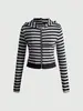 Sudadera con capucha y cremallera de manga larga a rayas con estampado de letras en blanco y negro para otoño, conjunto de pantalón ajustado acampanado de pierna ancha al por mayor