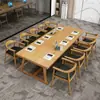 Mesa de Conferência Moderna Simples de Madeira Maciça Mesa Longa Mesa de Escritório Mesa Grande em Tira Conjunto de Mesa e Cadeiras de Tronco Bancada