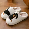 Zapatillas de Algodón de Perro Salchicha de Dibujos Animados para Halloween Invierno Interior Hogar Cálidas Antideslizantes Suela Gruesa Forradas de Felpa Zapatos de Algodón