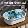 Caja de Baño para Pájaros Loro, Tina de Baño Panorámica Grande para Cacatúas y Periquitos, con Regadera y Sistema de Circulación de Agua
