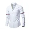 Camisas Modernas para Hombre con un Diseño Único, Estilo Hong Kong, Cuatro Rayas, Camisas de Negocios de Lujo Ligero, Camisas de Manga Larga