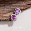 Pendientes de Moda de Gama Alta Populares Octagonales Corte Rosa Milenio Pendiente Colgante de Flor de Zirconia Rosa Púrpura para Mujer