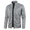 Jaqueta Masculina de Cor Sólida Outono Inverno Zíper Longo Manga Tricotada Forro de Lã Fina Top Tendência Casaco Suéter Tamanho Plus Masculino