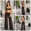 Conjunto de yoga transfronterizo con cuello halter, diseño de dos piezas falso, tirantes ajustables, chaleco deportivo de secado rápido y conjunto de pantalones largos para correr y fitness