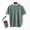 2023 Outono e Inverno Novo Suéter de Caxemira Masculino Gola Redonda Fino Camiseta de Manga Curta Suéter Manga Média Malha Camiseta Básica
