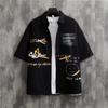 Camisa Masculina de Manga Curta Fina de Verão Marca Trendy Ins Solta Casual Gordo Bonito Estampa Graffiti Camisa Jaqueta de Meia Manga