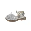 Sandalias de Turbante para Niñas 2026 Verano Nuevas Estilo Coreano Caladas Zapatos de Bebé Niña Pequeña Elegantes Suela Suave Tejidas Zapatos de Princesa