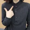 Camiseta de manga larga de forro polar gris de doble cara para mujer, nuevo modelo de invierno, top que cubre el abdomen, moderna, adelgazante y cálida camiseta base