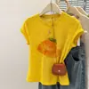 Comercio Exterior Amazon Camiseta de Manga Corta para Mujer Verano Nuevo Estilo Coreano Ajustada Estampada Top de Media Manga