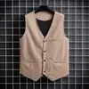 Chaleco de Traje de Lana para Hombre, Nuevo Estilo Coreano de Otoño, Corte Holgado, Adelgazante, Suéter Versátil de Cuello en V, Chaqueta Cardigan Tejida