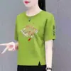 Comercio Exterior Transfronterizo Nuevo Estilo Chino Ropa para Mamá Camiseta de Manga Corta para Mujer de Mediana Edad Holgada Talla Grande Top de Media Manga para Mujer