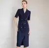 Vestido de Verano 2025 de Alta Gama Moda Commuter Cintura Alta Doble Botonadura Color Albaricoque Vestido de Traje Profesional para Anfitrión