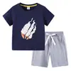 2023 Camiseta infantil verão novo comércio exterior roupas infantis em algodão coreano calças de manga curta infantil terno de duas peças