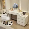 Tocador de madera maciza color crema estilo francés, tocador de princesa minimalista moderno para dormitorio con gabinete de cajones integrado