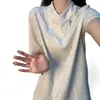 Camiseta blanca de estilo americano con cremallera diagonal, hombro recto, para hombre, estilo verano, cuello alto, manga corta resistente, manga media nicho