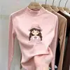 Ropa interior térmica para niñas con forro de polar, cuello alto medio, ropa interior cálida para niños mayores, camiseta para bebé niña, top cepillado de manga larga
