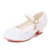Saltos Altos Infantis Sapatos Femininos Nova Moda Estudantes Lantejoulas Prateadas Sapatos de Performance Etiqueta Feminina Flor Sapatos Infantis