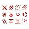 Pegatinas de tatuaje de Halloween para la cara, impermeables, pegatinas de cara de terror, manchas de sangre de heridas realistas, cicatrices, cicatrices de cuchillo, pegatinas de maquillaje con patrón