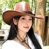 Sombrero Vaquero Occidental Retro para Mujer Verano Exterior Ala Ancha Protector Solar Sombrero de Montañismo Revelando el Rostro Protección Solar Pequeña Sombrero de Sol Moderno