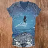 Camiseta de manga corta para mujer, estampado 3D de gato pequeño, colorida, absolutamente hermosa, top pequeño, cuello en V, diseño casual y elegante, ropa para mujer, personalización al por mayor disponible