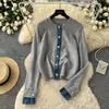 Cárdigan de Punto Patchwork de Mezclilla Estilo Coreano para Mujer Otoño Adelgazante Estilo Perezoso Súper Elegante Abrigo Suéter Nuevo Estilo 2026