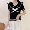 Camiseta Nicho con Sentido del Diseño de Manga Corta para Mujer Verano Dulce Caliente Cuello de Muñeca Retro Americano Chica Caliente Reductor de Edad Top de Punto Trendy