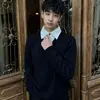 Suéter de tricô tipo polo falso duas peças estilo alto QI para homens, estação outono e inverno, toque de designer, suéter de tricô old money
