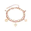 Pulsera Opk Jewelry Moda Personalizada Europea y Americana Doble Cadena Patrón de Fuegos Artificiales Hueco Acero Inoxidable Chapado en Oro Rosa