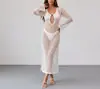 Europeu e Americano 2024 Verão novo vestido de praia feminino cor sólida sexy malha praia biquíni maiô encobrimento roupas de proteção solar