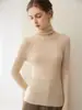 Camiseta básica de punto para mujer de cachemir 100% puro de alta gama lista para usar, corte ajustado, versátil, cuello alto, suéter de punto para el trabajo