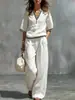 Primavera/Verano 2026 Conjunto de Dos Piezas Casual Cómodo de Lino con Cuello en V Nuevo para Mujer - Sitio Independiente de Amazon Transfronterizo Europeo y Americano