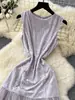 Vestido Longo Europeu e Americano Transfronteiriço 2026 Nova Moda Floral Veludo Tule Patchwork Elegante Sem Mangas Linha A