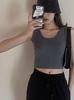 Q seleção rigorosa fábrica direta camiseta feminina de verão suspensório curto de tricô colete com rosca base feminina de verão top sexy